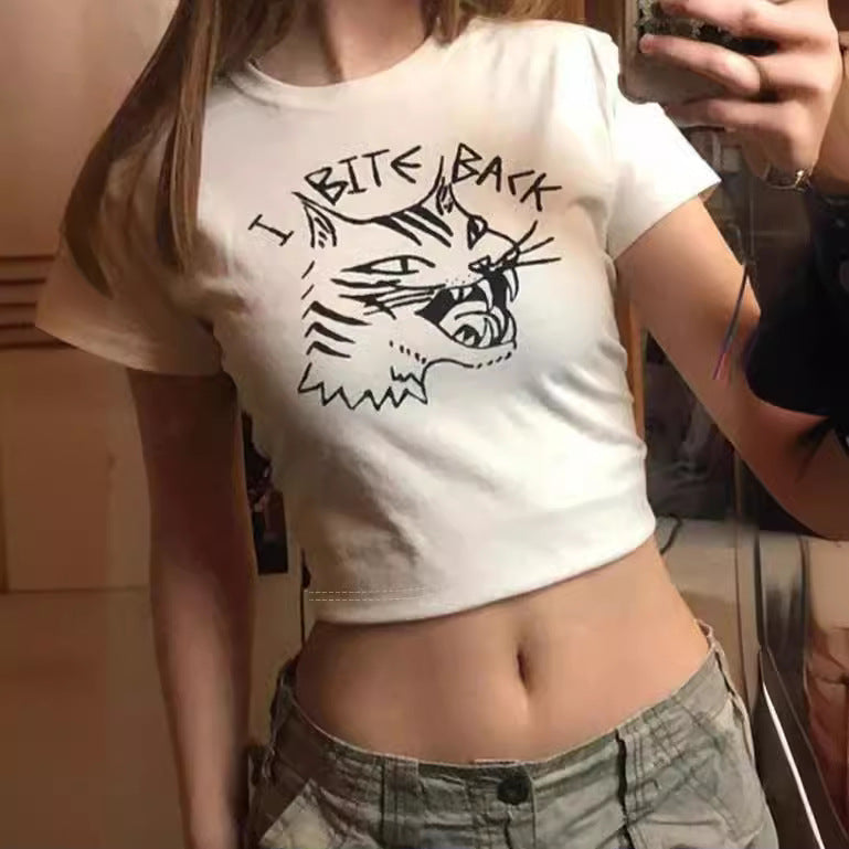 Damen Crop-T-Shirt mit kreativem Skelettdesign und inspirierendem Schriftzug EB