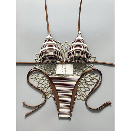 Damen Triangel-Bikini mit hohem Beinausschnitt und feinem Strukturmuster EB