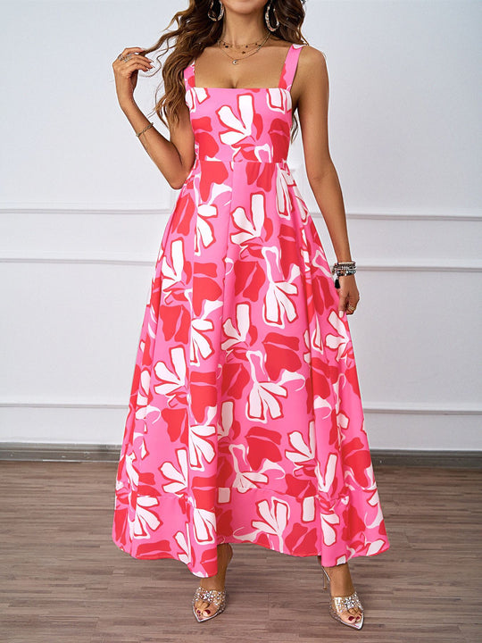 Damen Maxikleid mit floralem Schnitt und modernem Quadrat-Ausschnitt EB