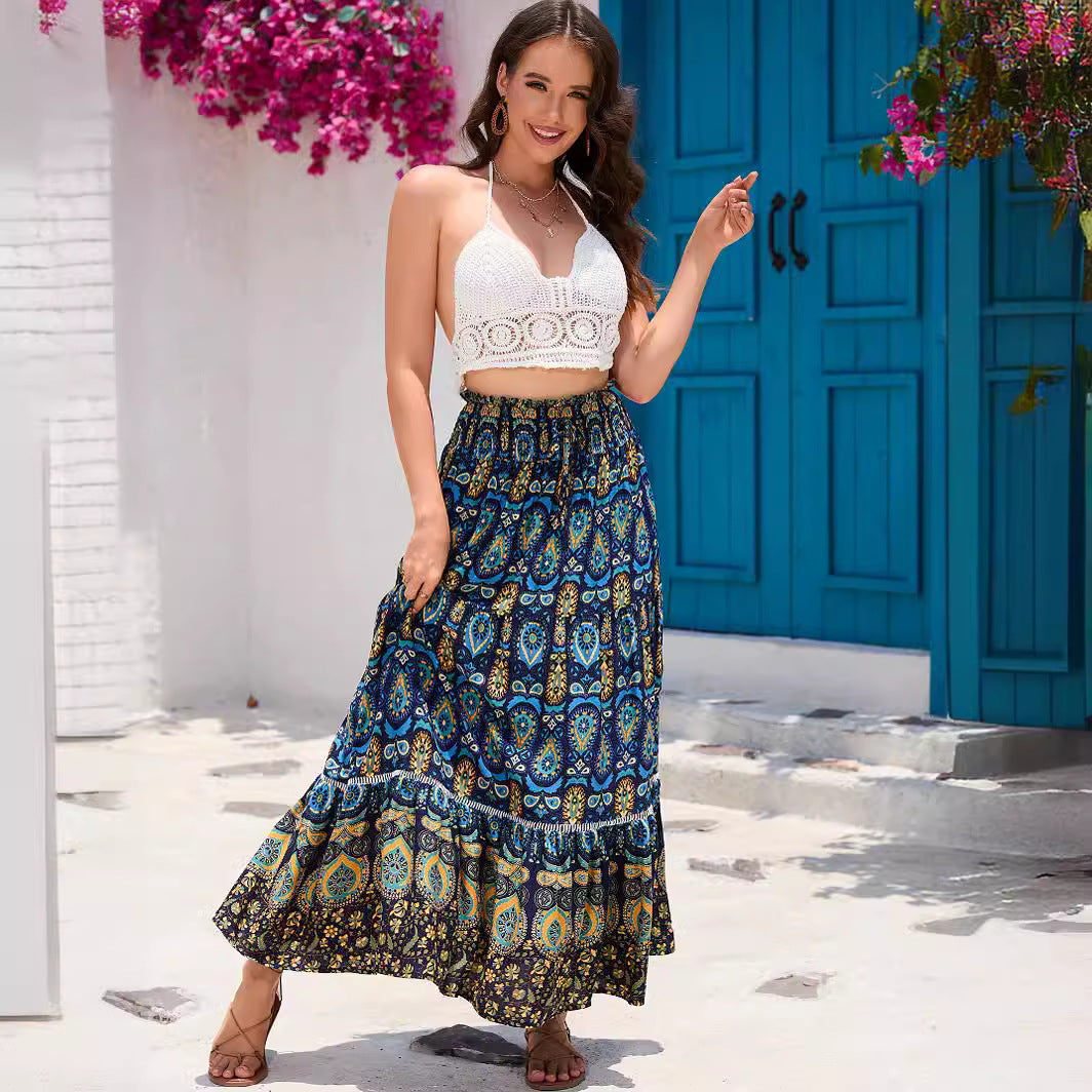 Damen Maxirock mit verspieltem Paisleymuster und Rüschendetails EB