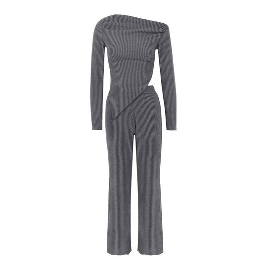 Damen figurbetontes Jumpsuit mit asymmetrischem Ausschnitt und langen Ärmeln EB