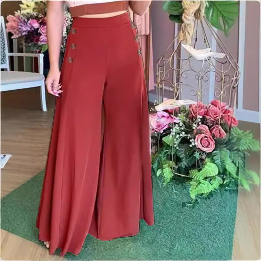 Damen Weite Palazzo-Hose mit Knopfdetails EB