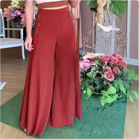 Damen Weite Palazzo-Hose mit Knopfdetails EB