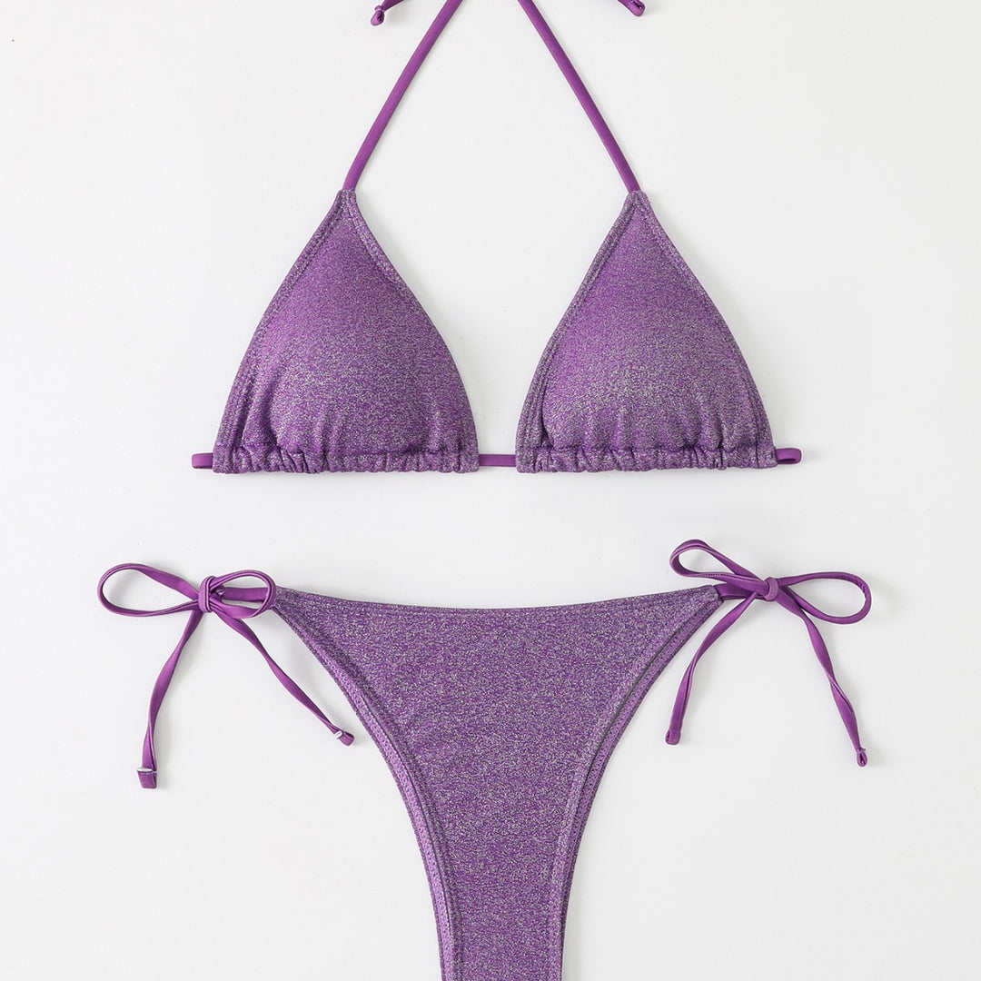 Damen Triangel-Bikini mit schimmerndem Rüschendesign EB