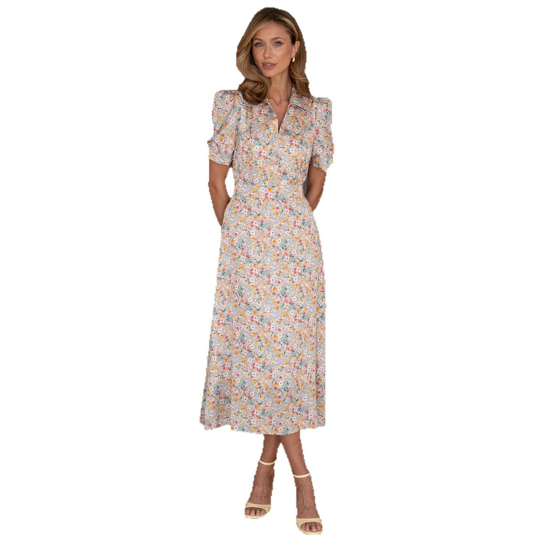 Damen Midi-Kleid mit floralen Mustern und Puffärmeln EB