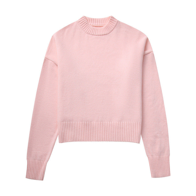 Damen Bequem Gestrickter Kurzpullover EB
