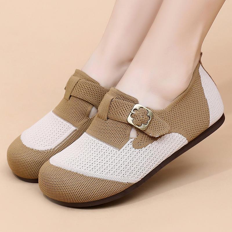 Damen Slip-On Schuhe mit verstellbarem Schnallenverschluss und atmungsaktiver Oberflächenstruktur EB