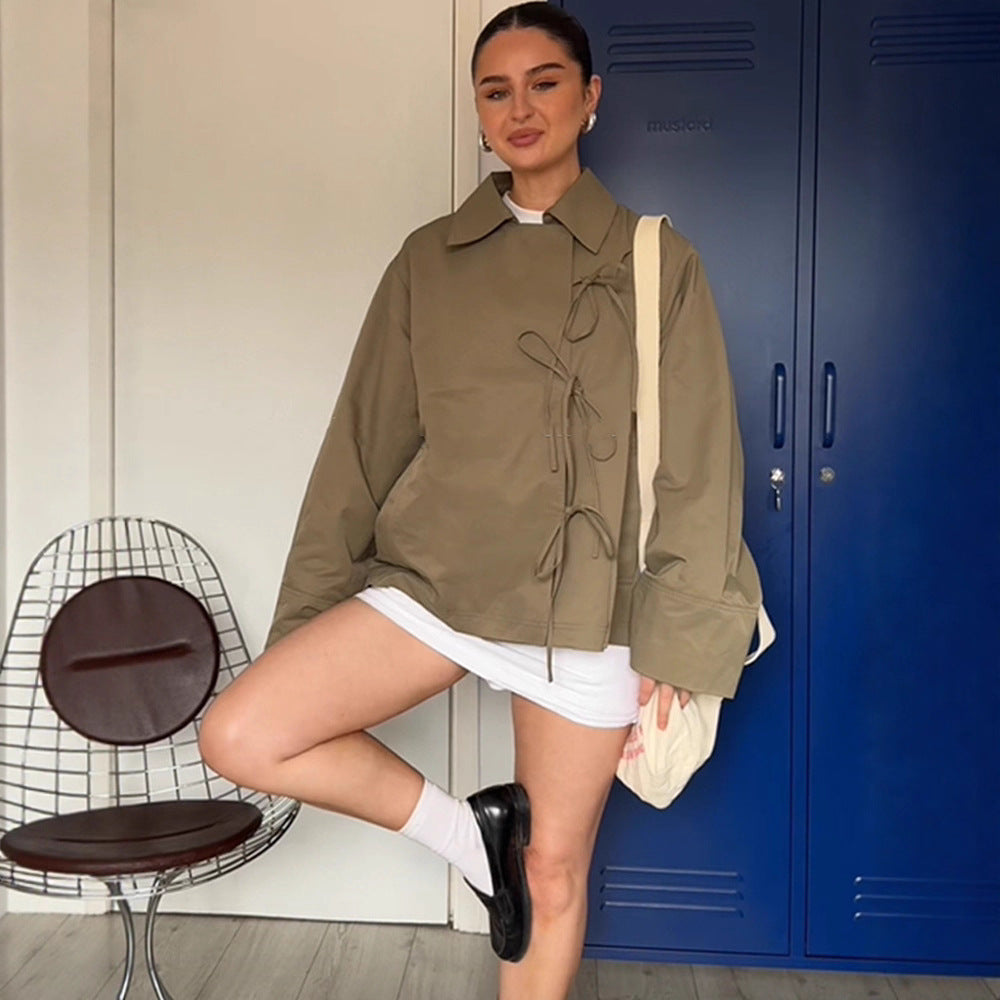 Damen lässige Windjacke mit verstellbarem Kordelzug EB