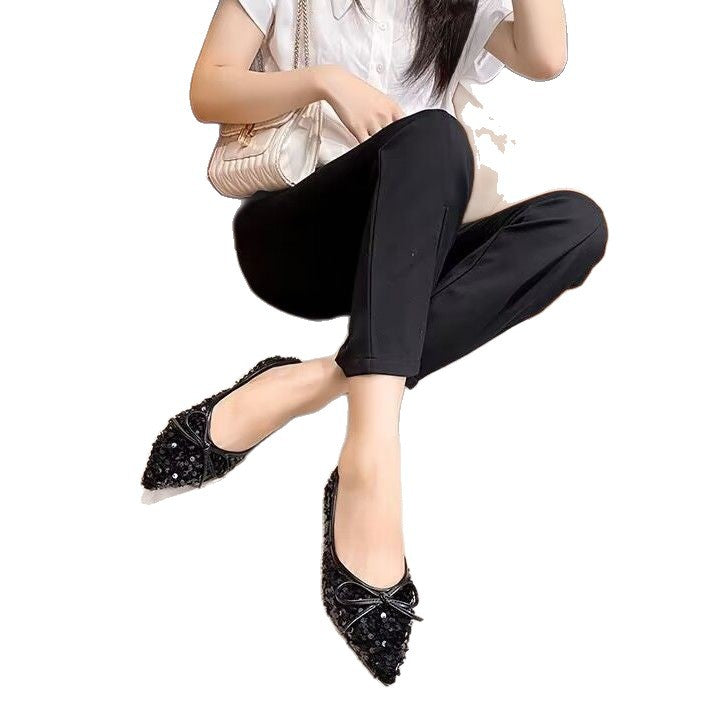 Damen funkelnde Ballerinas mit spitzem Zehenbereich und dekorativem Paillettenschmuck EB
