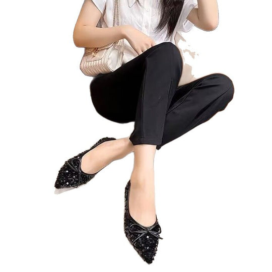 Damen funkelnde Ballerinas mit spitzem Zehenbereich und dekorativem Paillettenschmuck EB