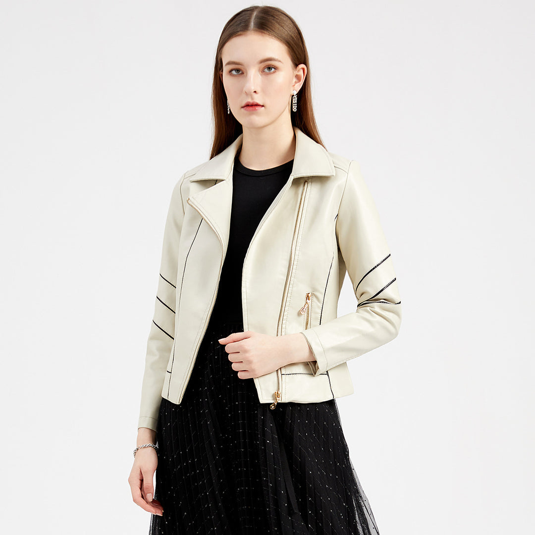 Damen modische Kunstlederjacke mit strukturiertem Design EB