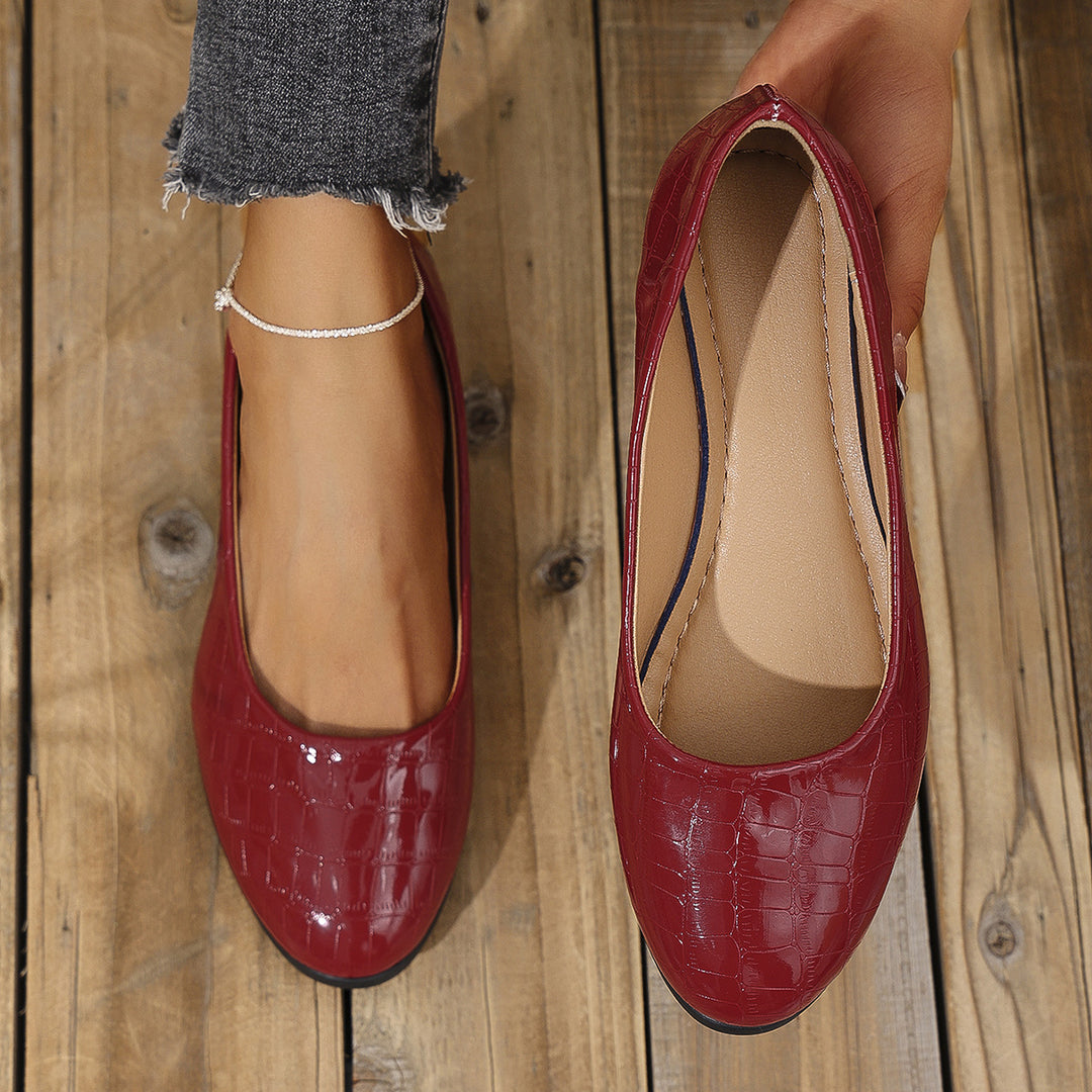 Damen  elegante Ballerina mit leichter Keilsohle und Krokoprägung EB