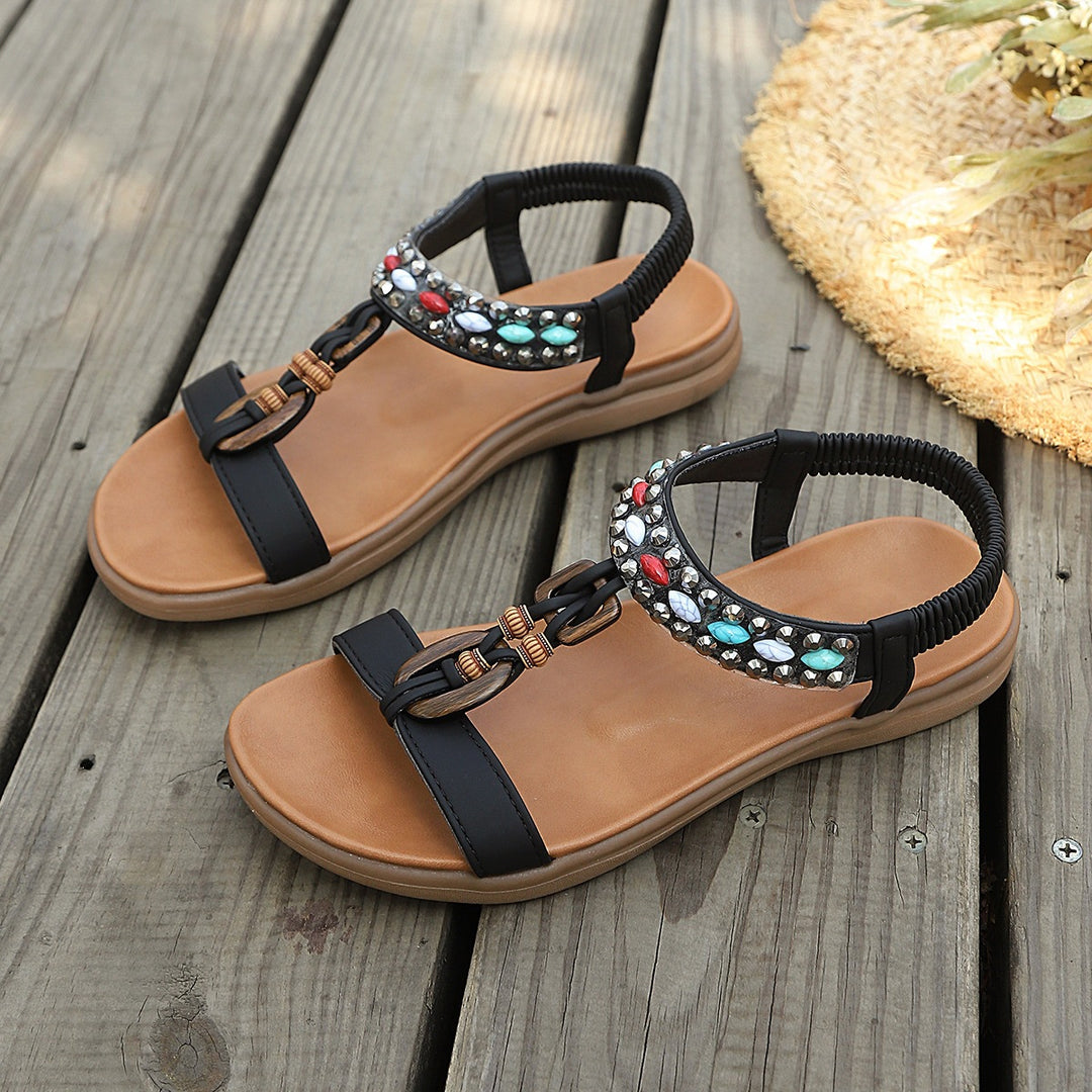 Damen modische Zehentrenner-Sandalen mit glitzernden Akzenten und elastischem Fersenriemen EB