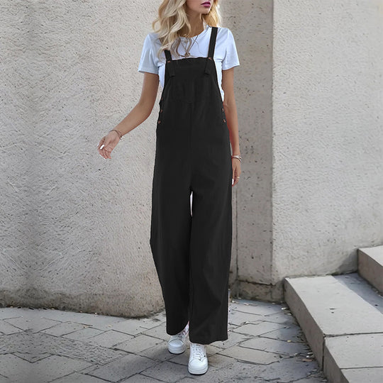Damen lässiger Jumpsuit mit breitem Bein und seitlichen Taschen EB