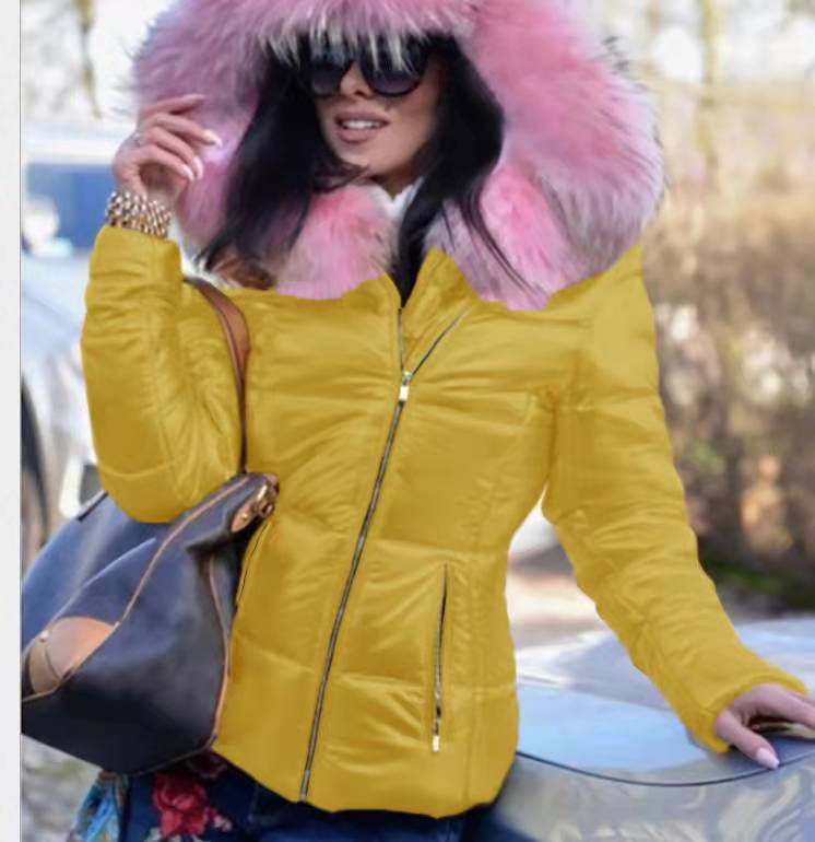 Damen Modische Steppjacke mit Kunstpelzkragen EB