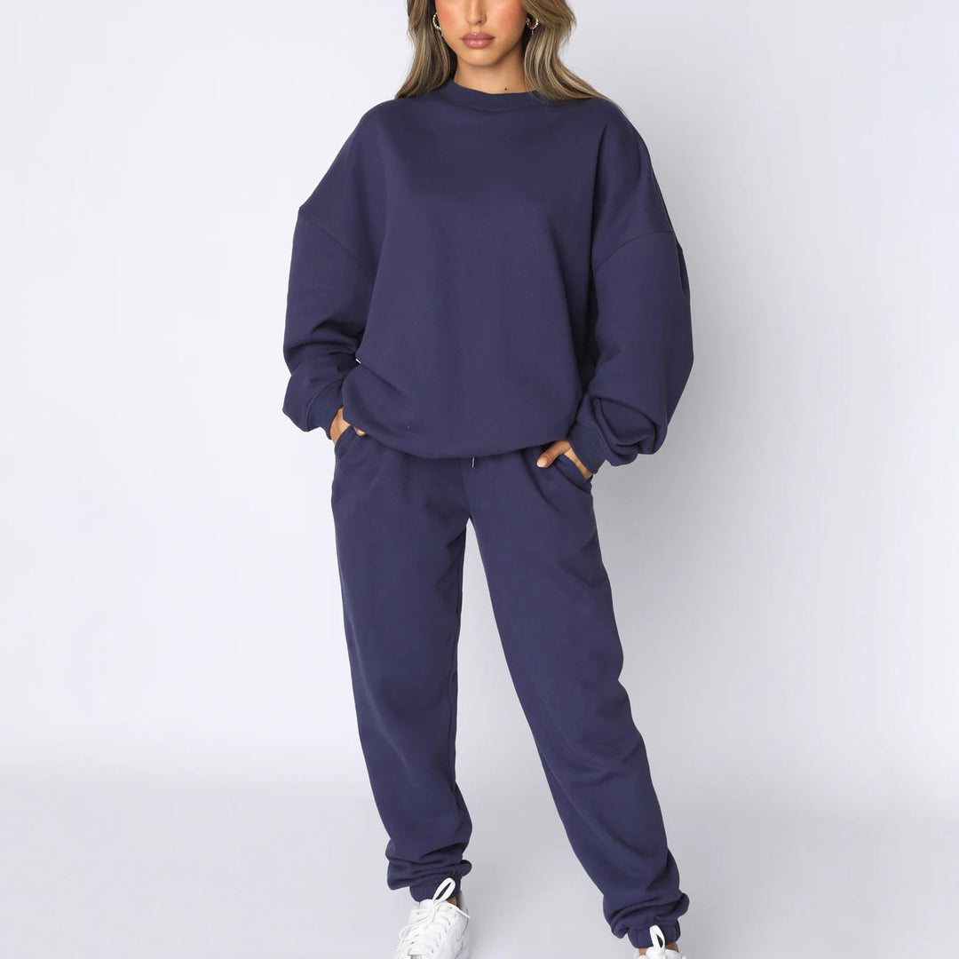 Damen nan weit geschnittenes Fleece-Freizeitset mit Sweatshirt und Jogginghose EB