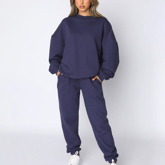 Damen nan weit geschnittenes Fleece-Freizeitset mit Sweatshirt und Jogginghose EB
