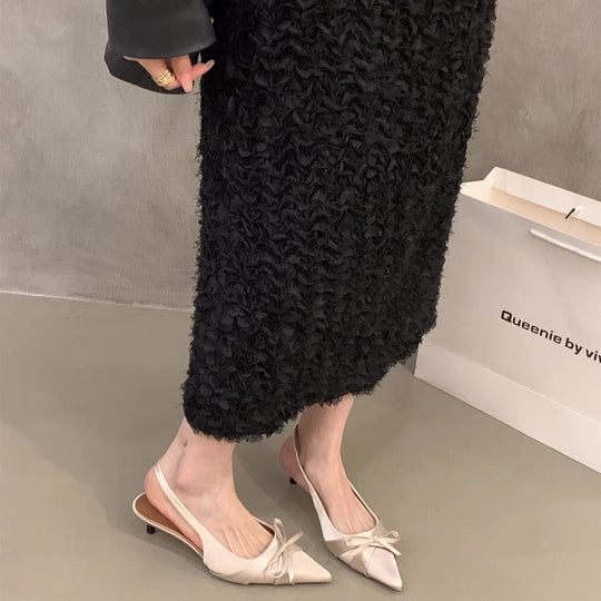 Damen Slingback-Pumps mit dekorativer Schleife und hochwertiger Velours-Oberfläche EB