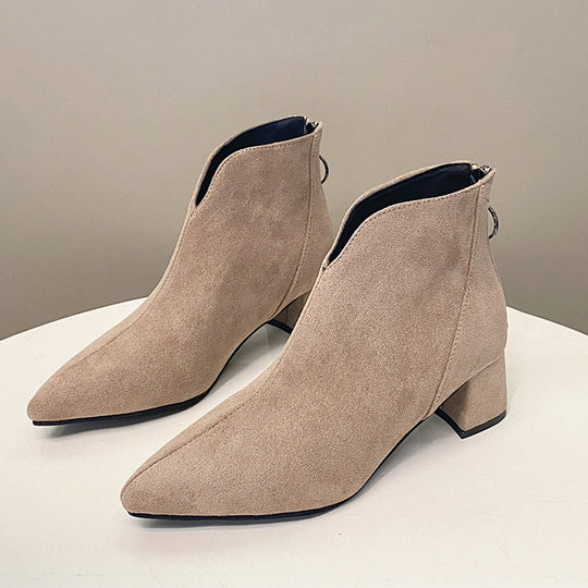 Damen nan spitze Ankleboots mit rückseitigem Zipperring und komfort-Blockabsatz EB