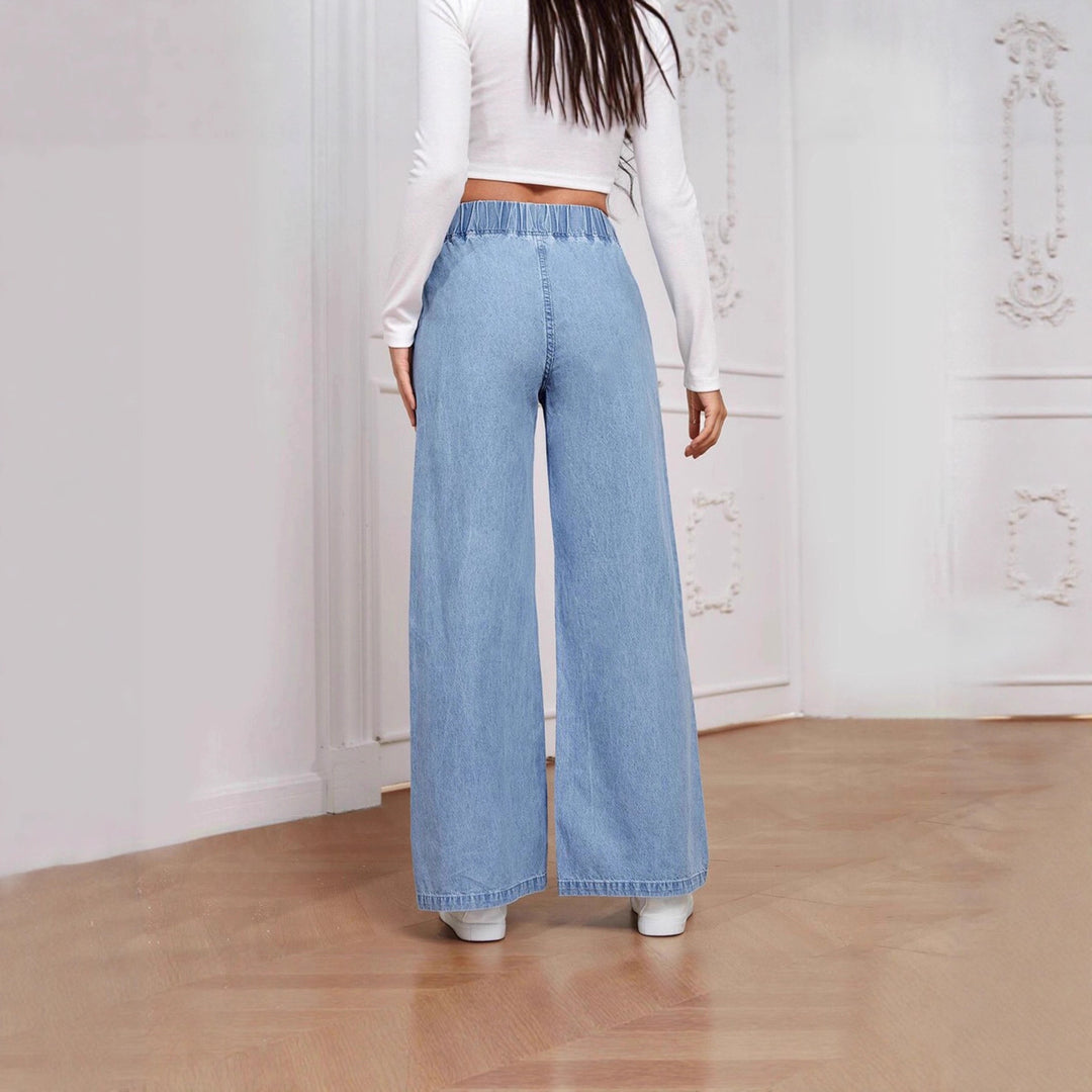 Damen nan High‑Waist Weite-Jeans mit elastischem Bund und ausgestelltem Bein EB