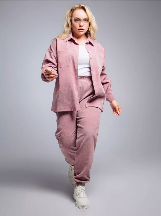 Damen nan Oversized-Cord-Set mit Hemdjacke und Gummizug-Jogpant EB