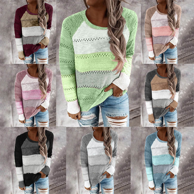 Damen gestreifter leichter Strickpullover EB