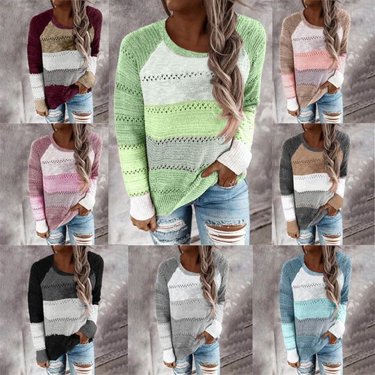 Damen gestreifter leichter Strickpullover EB