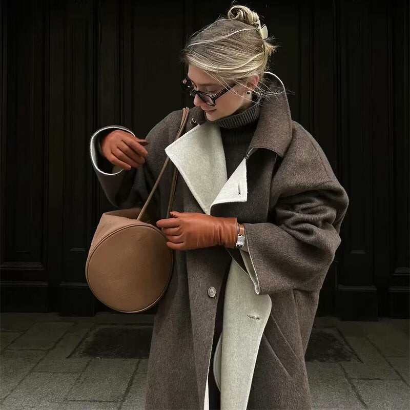 Damen Übergroße Trenchcoat mit elegantem Revers und praktischen Taschen EB