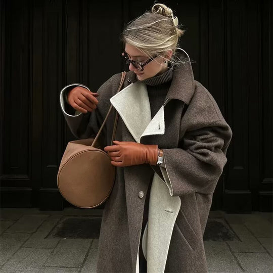Damen Übergroße Trenchcoat mit elegantem Revers und praktischen Taschen EB