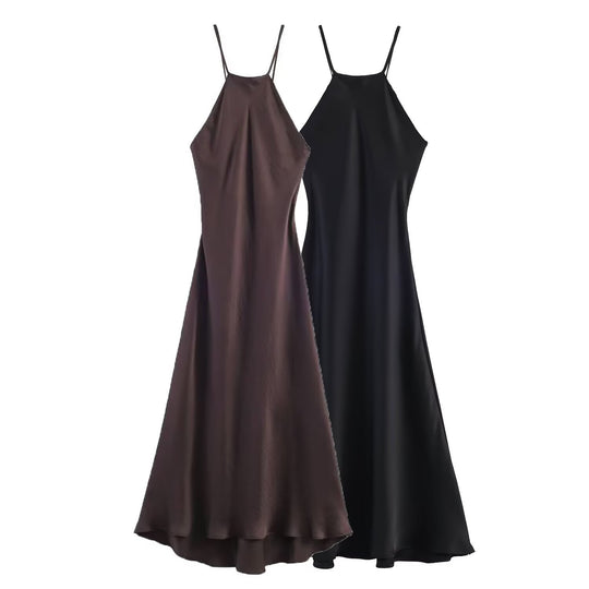 Damen Maxikleid mit elegantem Halterneck und schwingendem Saum EB