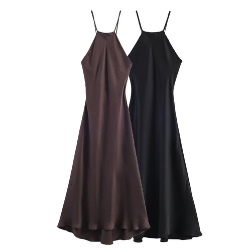 Damen Maxikleid mit elegantem Halterneck und schwingendem Saum EB