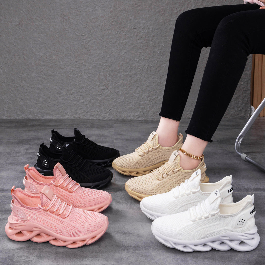 Damen nan atmungsaktive Strick-Fit Laufsneaker mit skulpturaler Luftkanal-Plateausohle EB