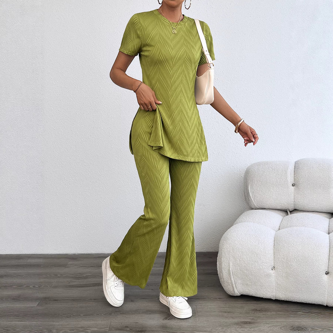 Damen lässiges Zweiteiliges Set im modernen Rippenlook mit hohem Tragekomfort EB