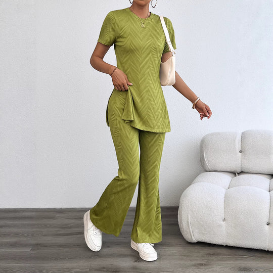Damen lässiges Zweiteiliges Set im modernen Rippenlook mit hohem Tragekomfort EB