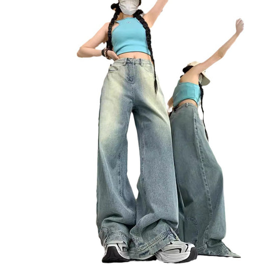 Damen Oversized Denim-Hose mit weitem Bein und modischem Schnitt EB
