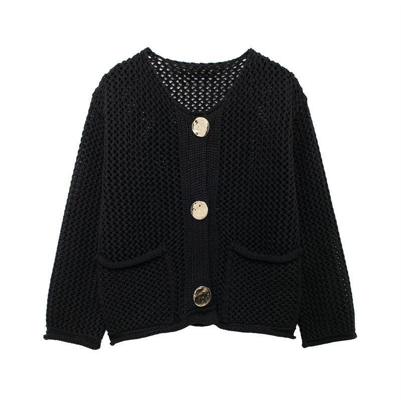 Damen Strickjacke mit offener Maschenstruktur und komfortablen Taschen EB