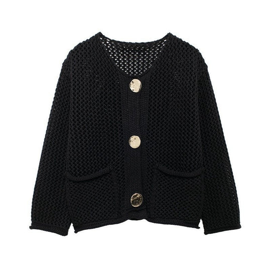 Damen Strickjacke mit offener Maschenstruktur und komfortablen Taschen EB