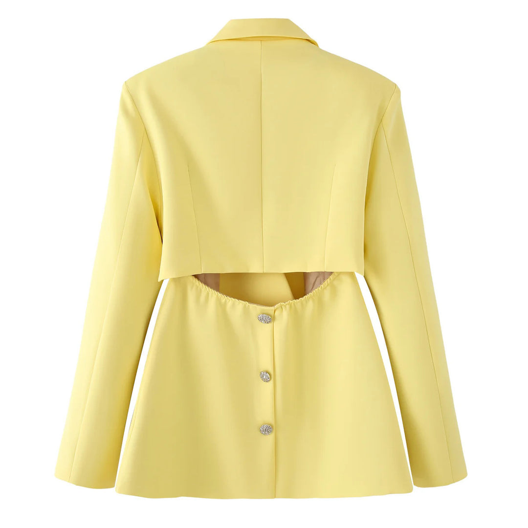 Damen elegante Blazerjacke mit strukturiertem Kragen und glänzenden Details EB