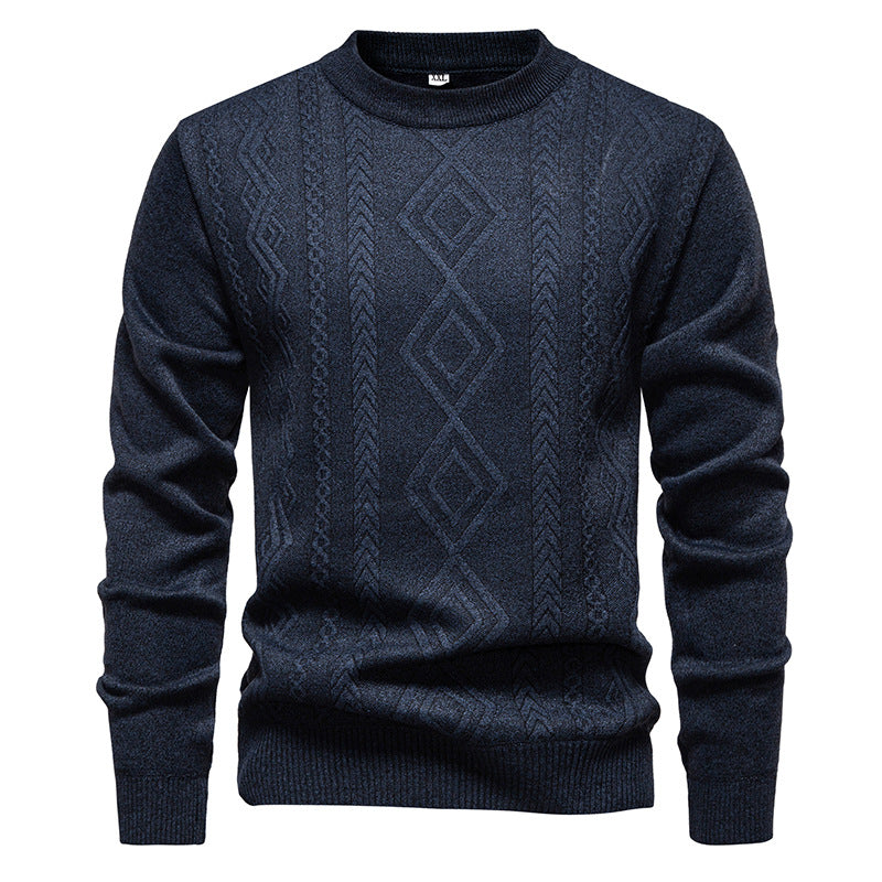 Herren nan gestrickter Rundhalspullover mit Rautenmuster und feinem Strukturstrick EB