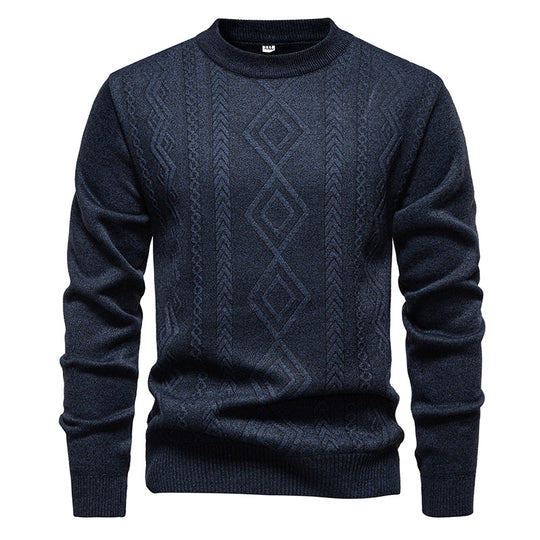 Herren nan gestrickter Rundhalspullover mit Rautenmuster und feinem Strukturstrick EB