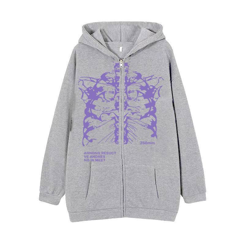 Damen nan Kapuzenjacke mit durchgehendem Reißverschluss und Rippenherz-Print EB