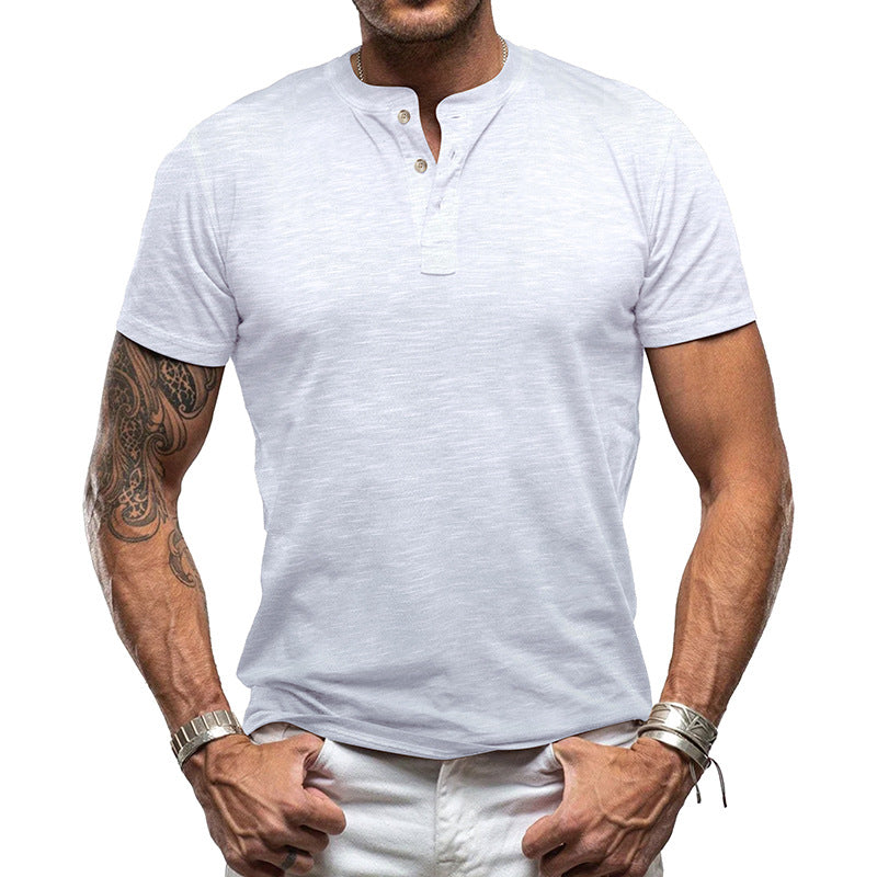 Herren nan athletisches Henley-T-Shirt aus strukturierter Slub-Baumwolle mit kurzer Knopfleiste EB