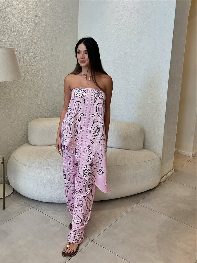 Damen lässiger Jumpsuit mit weitem Schnitt und stylischem Muster EB