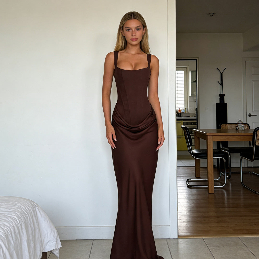 Damen Elegantes Wickelkleid mit schulterfreien Trägern und raffiniertem Drapierungsdetail EB
