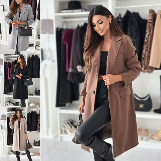 Damen Klassischer Oversized-Mantel mit elegantem Reverskragen und praktischen Taschen EB