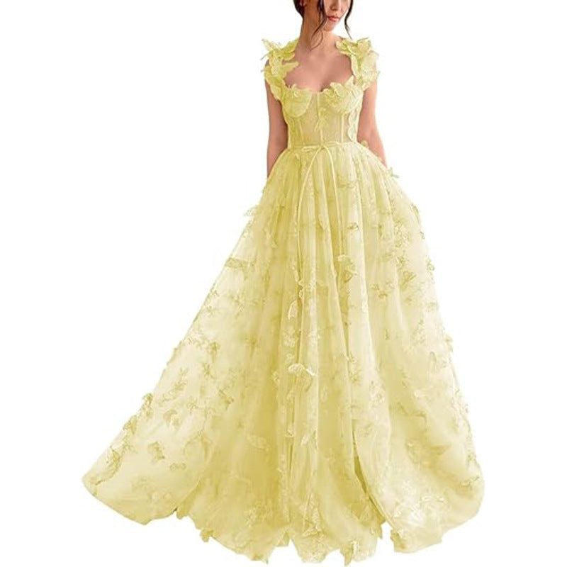Damen Elegantes Maxikleid mit floralem Spitzenbesatz und transparenter Hülle EB