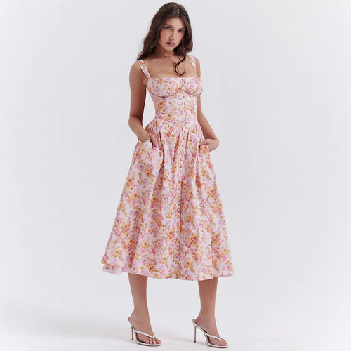 Damen Maxikleid mit floralen Mustern und dezenten Raffungen EB