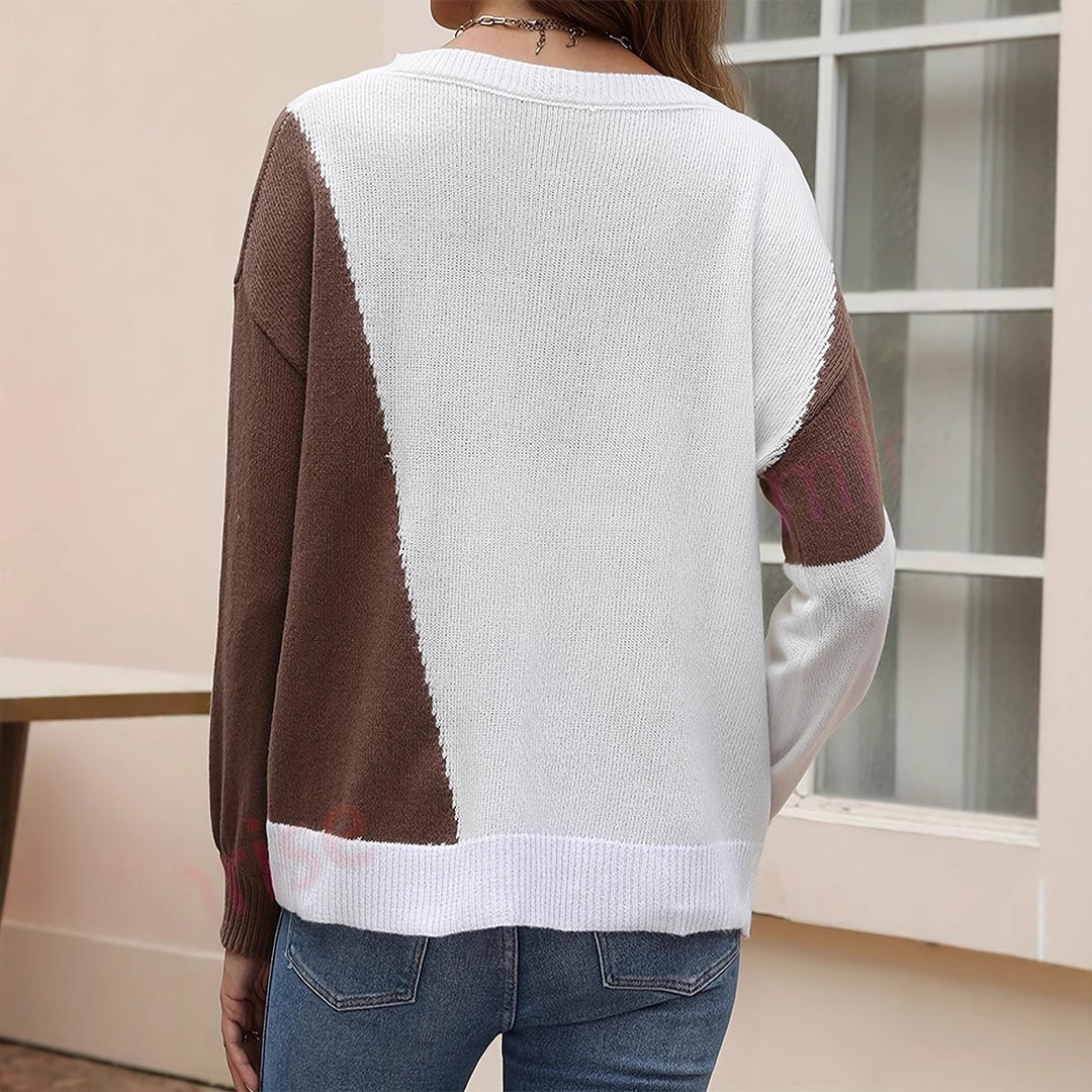 Damen modischer Pullover mit asymmetrischem Farbblockdesign EB