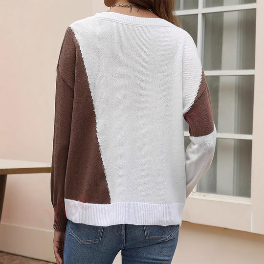 Damen modischer Pullover mit asymmetrischem Farbblockdesign EB
