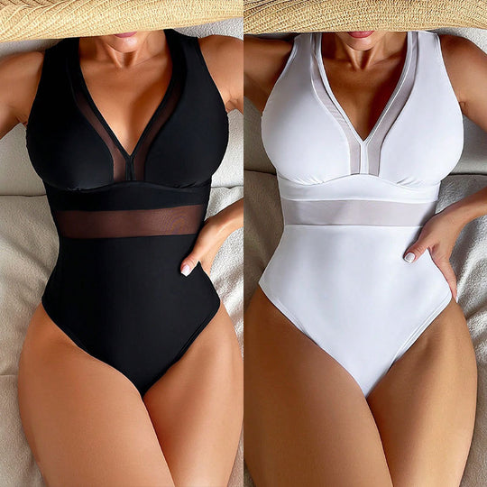 Damen Einteiliger Badeanzug mit tiefem V-Ausschnitt und figurformendem Design EB